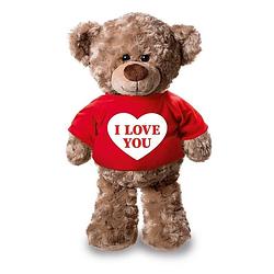 Foto van Knuffel teddybeer met i love you hartje rood shirt 24 cm - knuffelberen