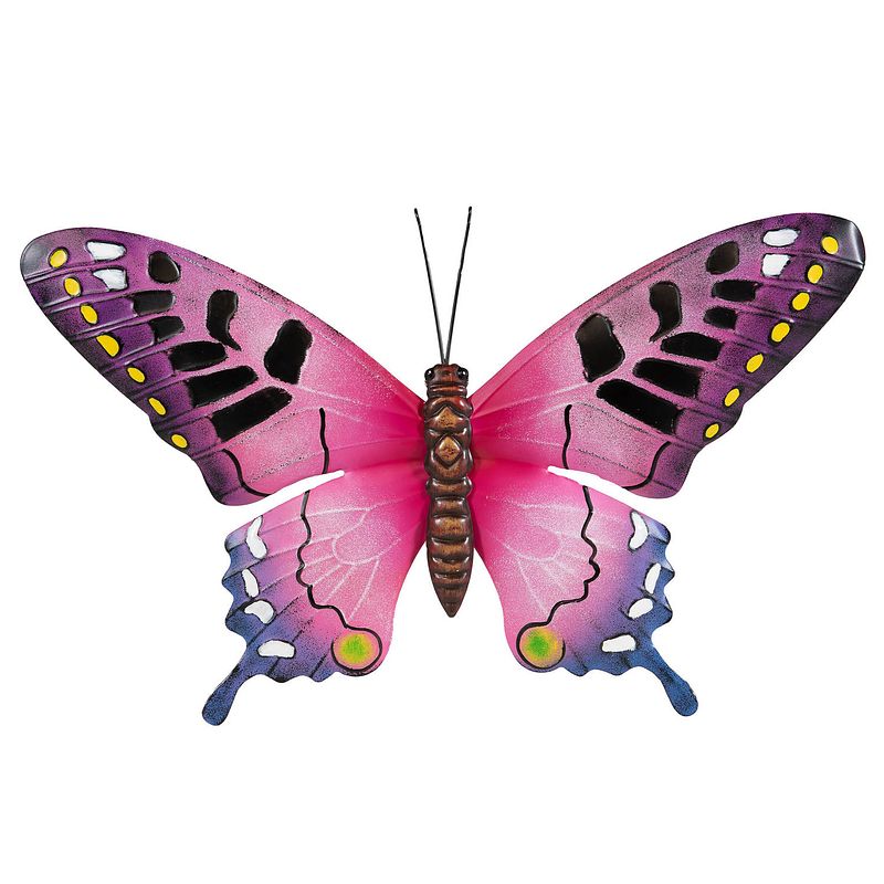 Foto van Tuindecoratie vlinder van metaal roze 48 cm - tuinbeelden