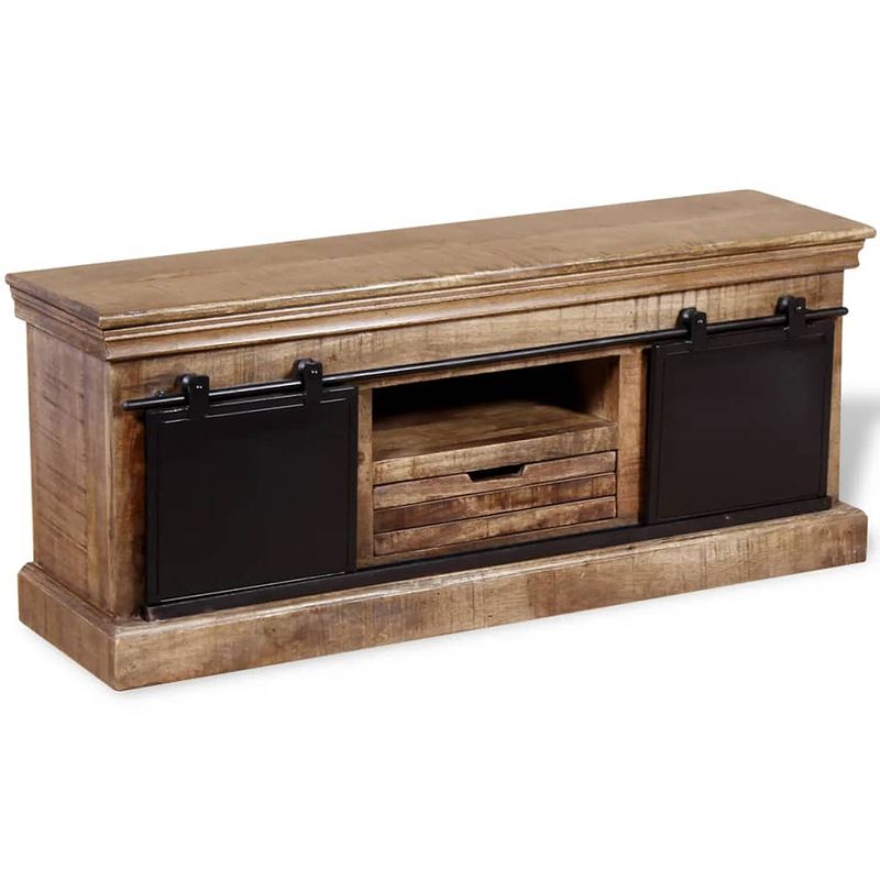 Foto van The living store tv-meubel retro - massief mangohout - 110 x 30 x 45 cm - handgemaakt en gelakt