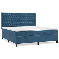 Foto van The living store boxspringbed - donkerblauw fluweel - 180 x 200 cm - pocketvering