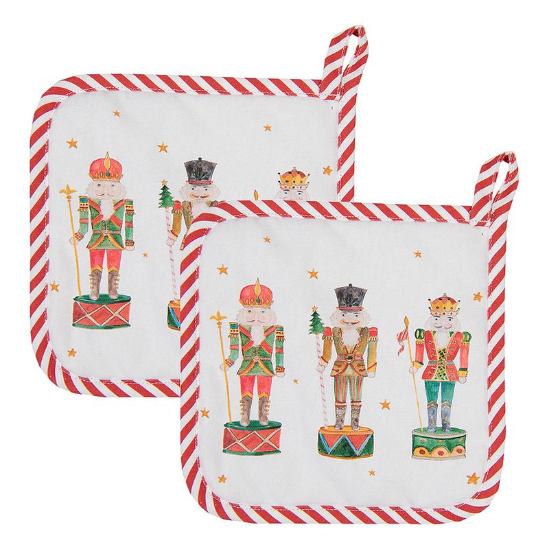 Foto van Haes deco - set van 2 pannenlappen - 20x20 cm - 100% katoen - happy little christmas