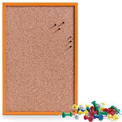 Foto van Prikbord incl. 25x punaises gekleurd - 40 x 60 cm - oranje - kurk - prikborden