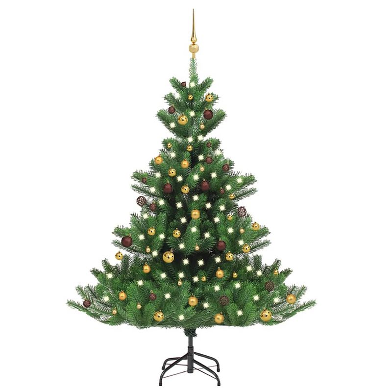 Foto van Vidaxl kunstkerstboom nordmann met led's en kerstballen 180 cm groen