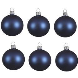 Foto van 6x glazen kerstballen mat donkerblauw 6 cm kerstboom versiering/decoratie - kerstbal