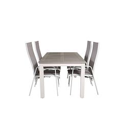 Foto van Albany tuinmeubelset tafel 90x152/210cm en 4 stoel copacabana wit, grijs, crèmekleur.