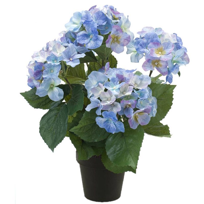 Foto van Blauwe hortensia kunstplant in kunststof pot 40 cm - kunstplanten