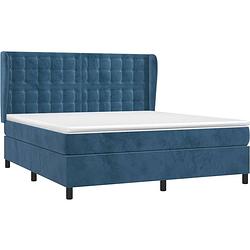 Foto van The living store boxspringbed - donkerblauw fluweel - 203 x 163 x 118/128 cm - pocketvering matras - middelharde