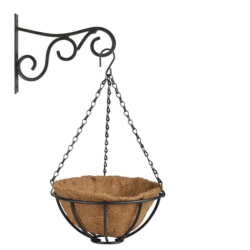 Foto van Hanging basket 25 cm met metalen muurhaak en kokos inlegvel - plantenbakken