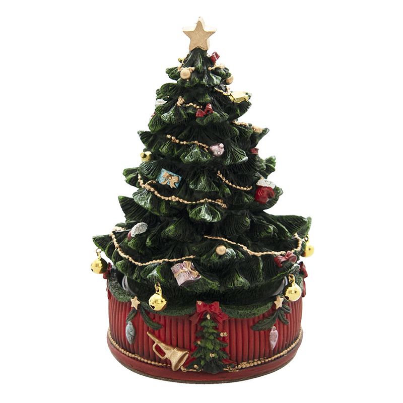 Foto van Haes deco - muziekdoos kerstboom ø 12x18 cm - groen - kerst figuur, kerstdecoratie