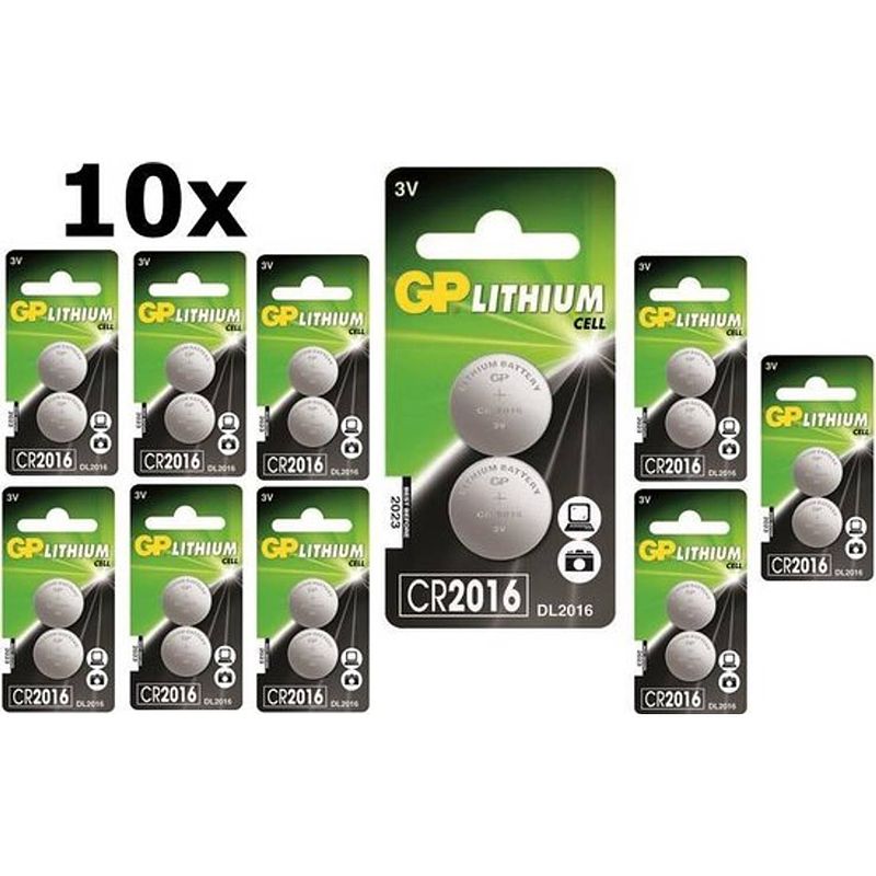 Foto van 20 stuks (10 blisters a 2st) - gp cr2016 professional electronics 3v 90mah lithium knoopcel