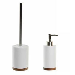 Foto van Toiletborstel met houder 41 cm en zeeppompje 300 ml keramiek/metaal - badkameraccessoireset
