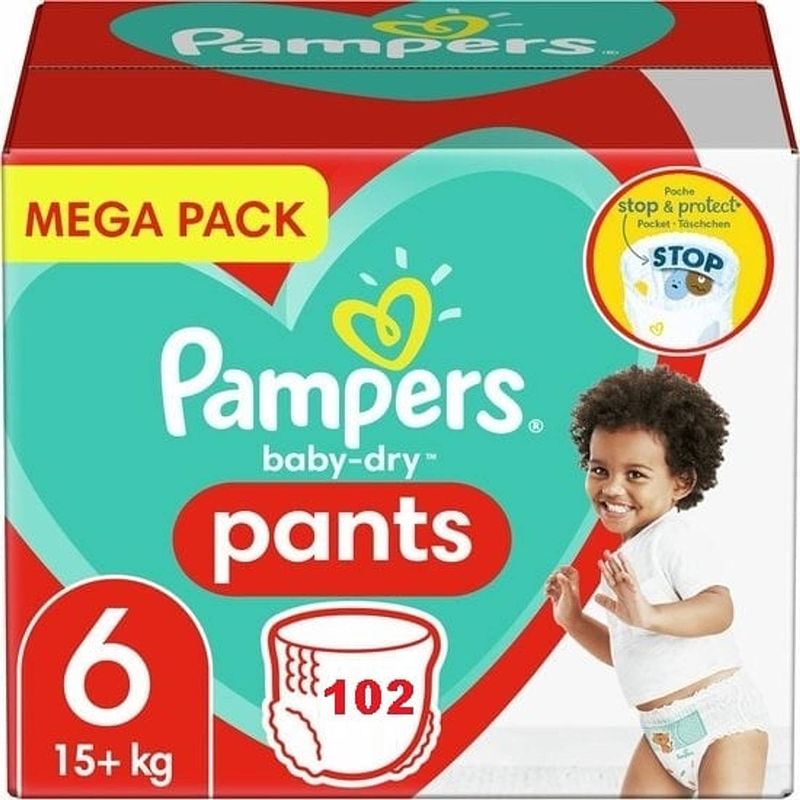 Foto van Pampers - baby dry pants - maat 6 - megapack - 102 luierbroekjes - 9/15 kg