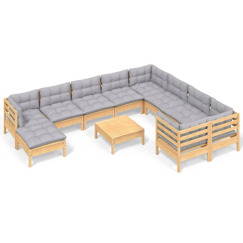 Foto van Vidaxl 11-delige loungeset met grijze kussens grenenhout