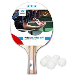 Foto van Tafeltennis batje 3 sterren + 12x tafeltennis/ping pong balletjes wit 4 cm - tafeltennisbats