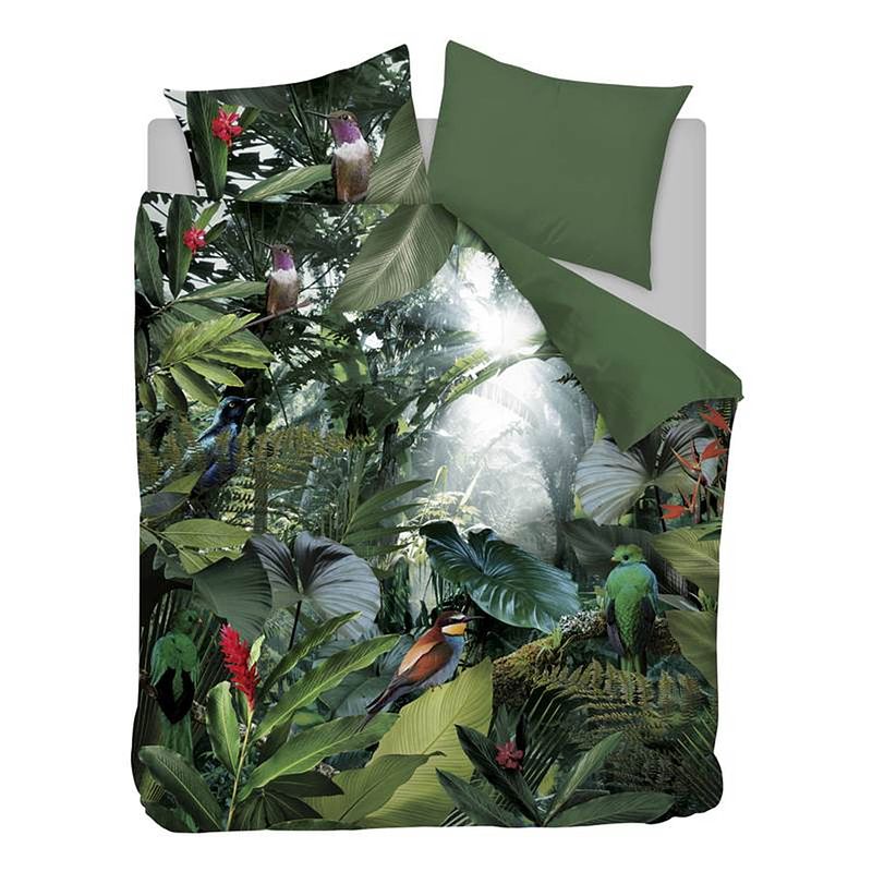 Foto van Snoozing tropical birds flanel dekbedovertrek - lits-jumeaux (260x200/220 cm + 2 slopen) - flanel - groen