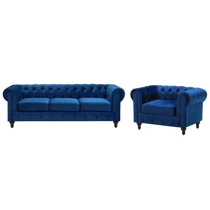 Foto van Beliani chesterfield - zitgroep-blauw-fluweel