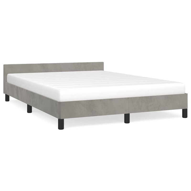 Foto van The living store bedframe - fluweel - ondersteunende poten - multiplex - lichtgrijs - 193x143x50 cm