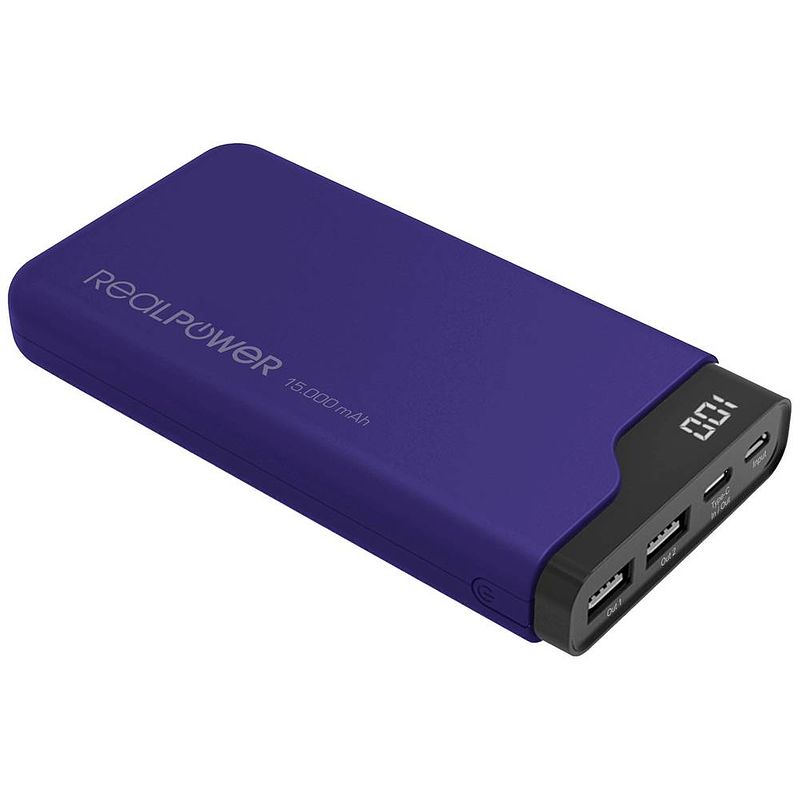 Foto van Realpower pb-15000c powerbank 15000 mah li-ion usb, usb-c® navy-blauw