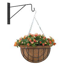 Foto van Hanging basket met muurhaak donkergrijs en kokos inlegvel - metaal - complete hanging basket set - plantenbakken