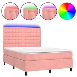 Foto van The living store boxspring bed roze fluweel 140x190 - led - pocketvering