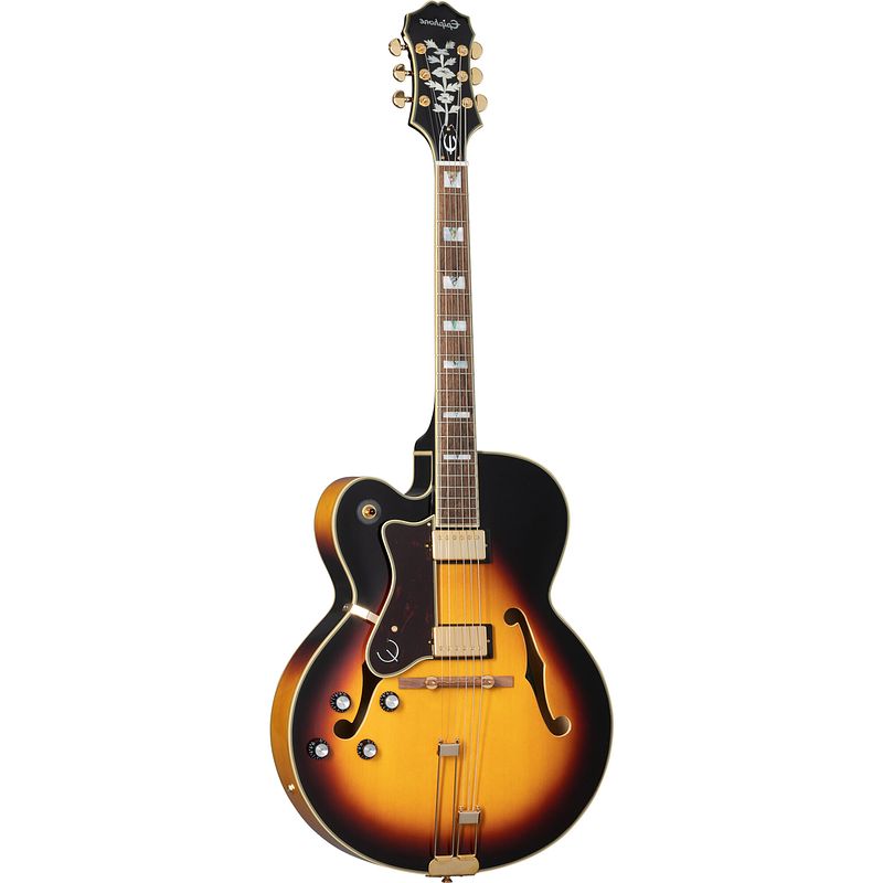 Foto van Epiphone original collection broadway left-handed vintage sunburst linkshandige semi-akoestische gitaar met premium gigbag