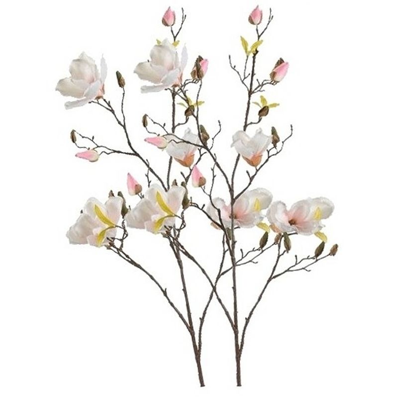 Foto van 2x creme magnolia kunstbloemen tak 105 cm - kunstbloemen