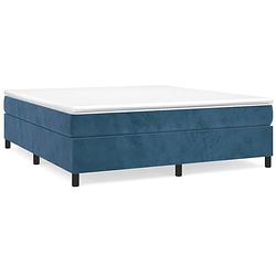 Foto van The living store boxspringbed - donkerblauw - 203 x 160 x 35 cm - zacht fluweel - pocketvering matras - middelharde