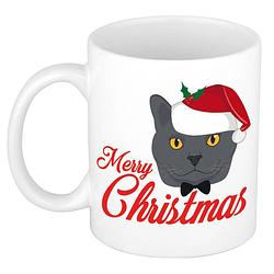 Foto van Merry christmas kerstcadeau kerstmok met grijze kat 300 ml - bekers