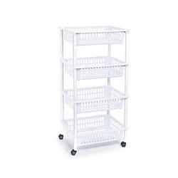 Foto van Woondecoratie karretjes/trolleys met 4 witte opbergmanden 85 cm - opberg trolley