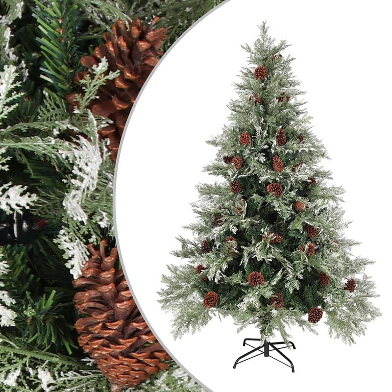 Foto van Vidaxl kerstboom met dennenappels 150 cm pvc en pe groen en wit