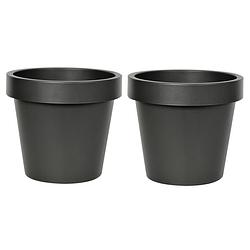 Foto van Mega collections plantenpot/bloempot - 2x - kunststof - zwart - buiten - d16 x h14 cm - plantenpotten