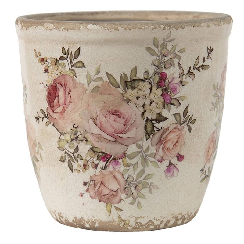 Foto van Clayre & eef roze decoratie bloempot ø 12*12 cm 6ce1421m