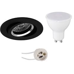 Foto van Led spot set - pragmi aerony pro - gu10 fitting - inbouw rond - mat zwart - 6w - natuurlijk wit 4200k - kantelbaar -