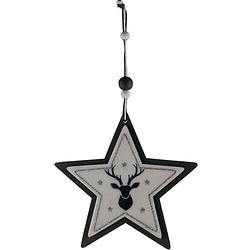 Foto van Magic deco kersthanger star 11 cm hout wit/donkerblauw/zilver