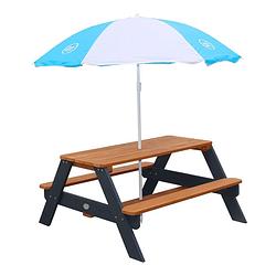 Foto van Axi nick picknicktafel voor kinderen in antraciet/bruin met parasol picknick tafel van hout