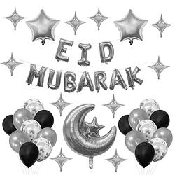 Foto van Orange85 ramadan decoratie ballonnen - versiering voor binnen - 41-delig - zilver - eid mubarak - folie - ballonnen
