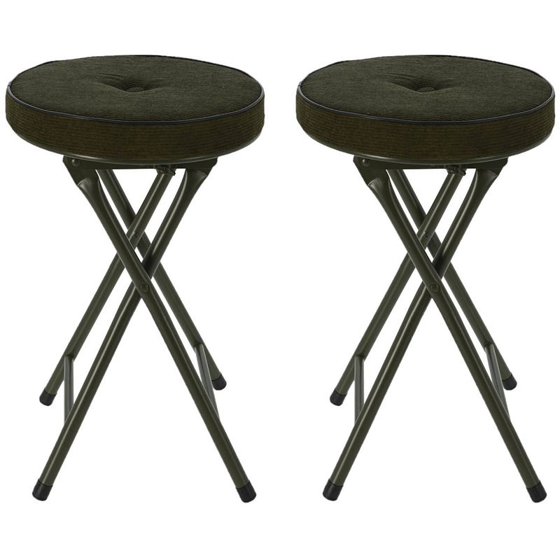 Foto van Home & styling bijzet krukje/stoel - 2x - opvouwbaar - donkergroen ribcord - d33 x h49 cm - krukjes