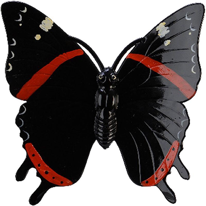 Foto van Tuin/schutting decoratie vlinder - kunststof - zwart - 24 x 24 cm - tuinbeelden