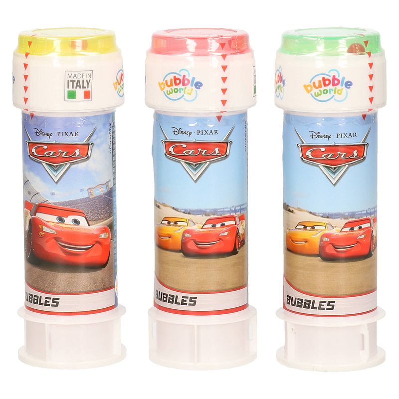 Foto van 3x disney cars bellenblaas flesjes met bal spelletje in dop 60 ml voor kinderen - bellenblaas