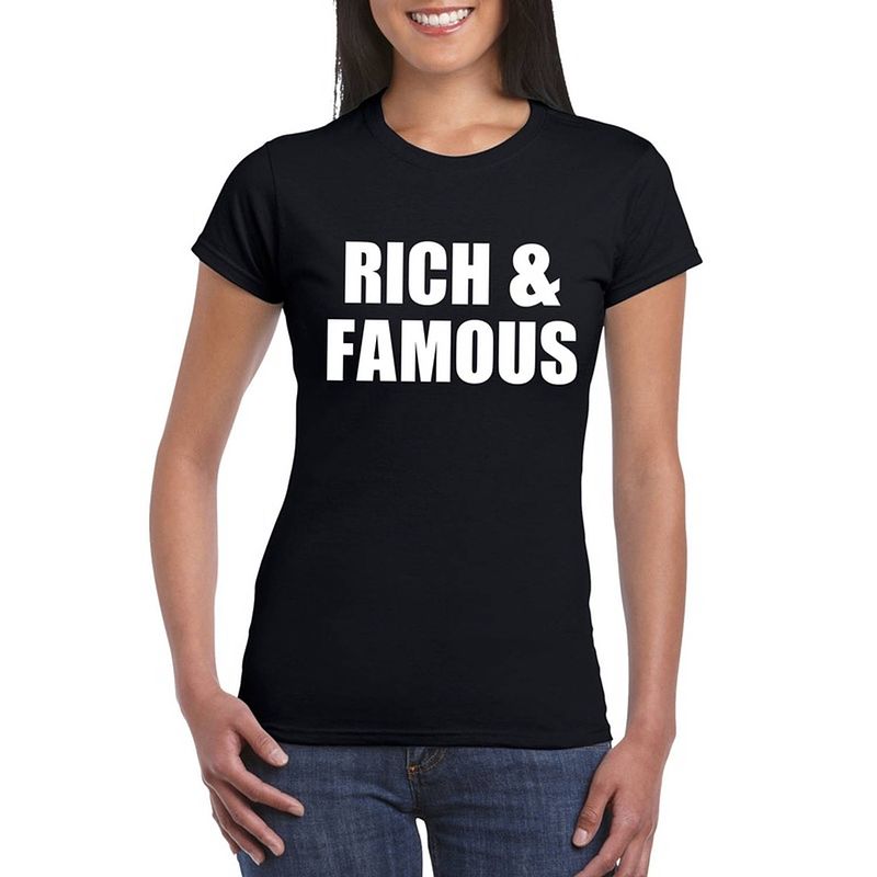 Foto van Rich & famous fun t-shirt zwart voor dames 2xl - feestshirts