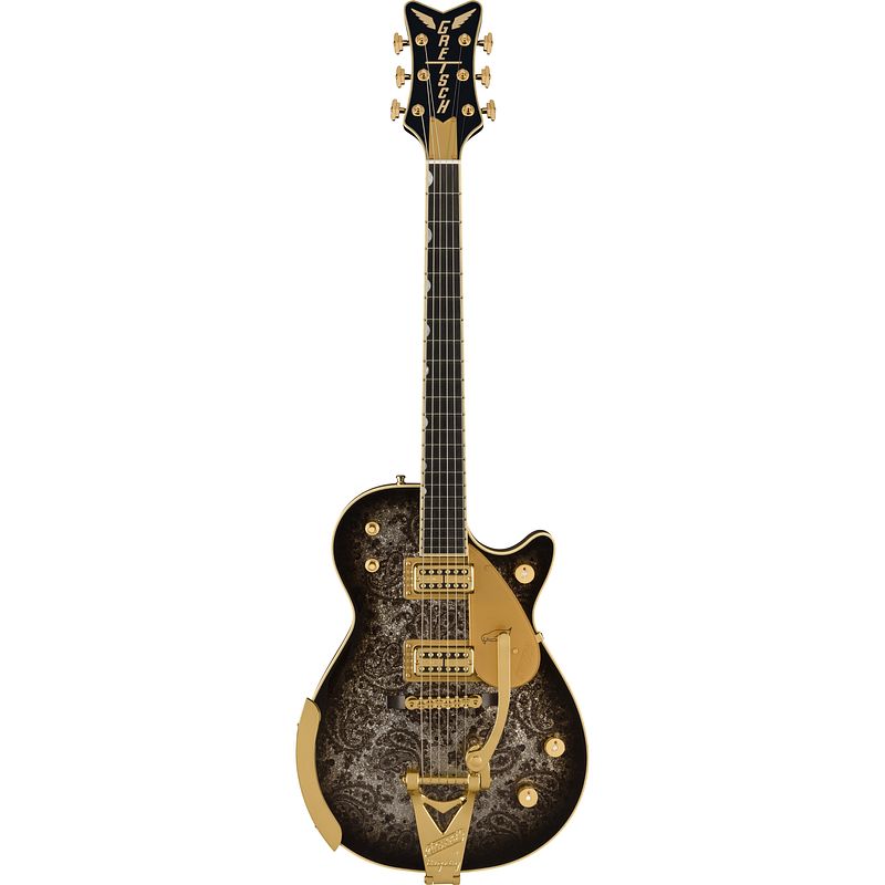 Foto van Gretsch g6134tg limited edition paisley penguin eb black paisley elektrische gitaar met koffer