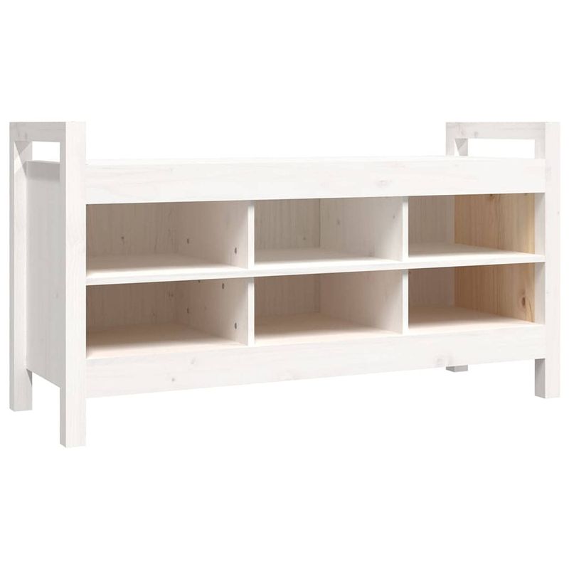 Foto van The living store halbank rustic pine - opbergbank - 110x40x60 cm - wit