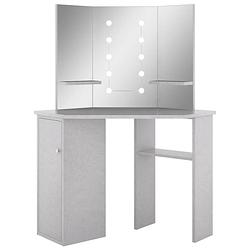 Foto van The living store kaptafel modern betongrijs - 111 x 54 x 141.5 cm - met spiegels en led-verlichting