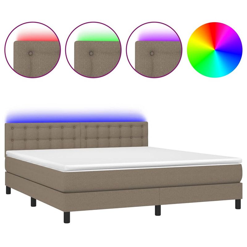 Foto van The living store boxspring bed - led - taupe - 203 x 180 x 78/88 cm - pocketvering matras + topmatras + kleurrijke