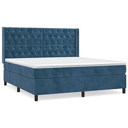 Foto van The living store boxspringbed - donkerblauw fluweel - 203x163x118/128 cm (lxbxh) - pocketvering matras -