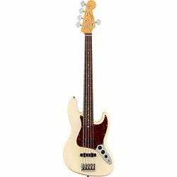 Foto van Fender american professional ii jazz bass v olympic white rw 5-snarige elektrische basgitaar met koffer