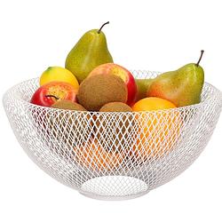 Foto van Metalen fruitmand/fruitschaal wit rond 31 x 15 cm - fruitschalen