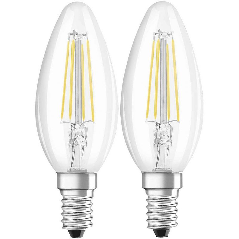 Foto van Osram 4052899972032 led-lamp energielabel e (a - g) e14 kaars 4 w = 40 w warmwit (ø x l) 35 mm x 100 mm filament / retro-led 2 stuk(s)