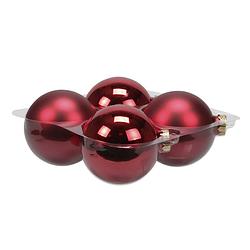 Foto van 4x stuks glazen kerstballen rood 10 cm mat/glans - kerstbal