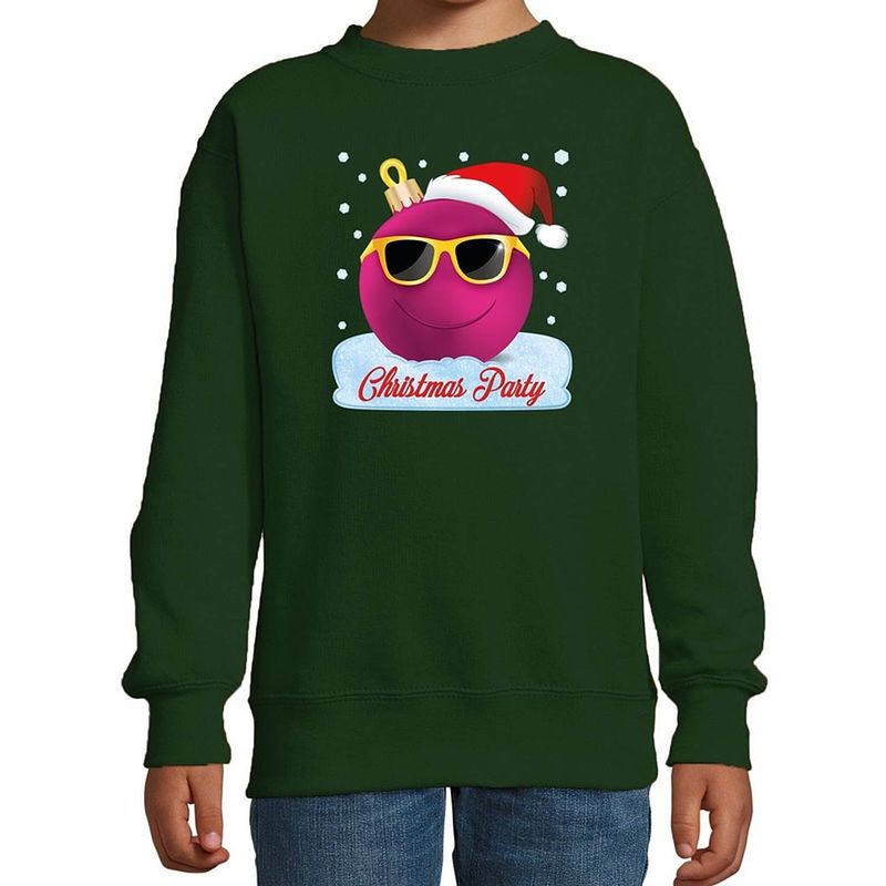 Foto van Foute kersttrui / sweater coole kerstbal groen voor meisjes 9-11 jaar (134/146) - kerst truien kind